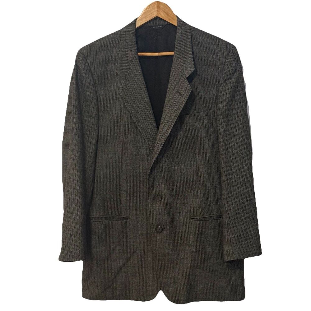 Vintage 80s 90s Barneys New York Blazer 100% Wool Gray Micro-Check 42R USA Made